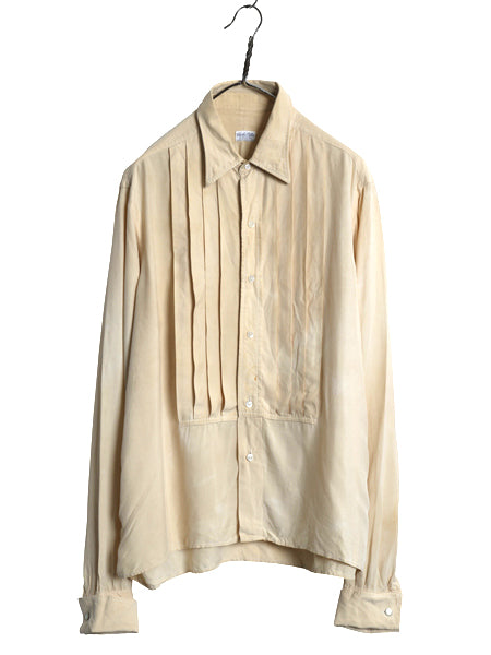 30s 40s ★ Charles Dillon プリーツ シャツ メンズ L 程/ 古着 ヴィンテージ プリ—テッド 長袖シャツ ドレス タキシード シルク ベージュ 30s 40s ☆ Charles Dillon プリーツ シャツ メンズ L 程/ 古着