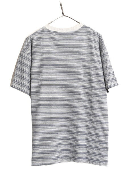 00s ジャガード ボーダー 半袖 Tシャツ メンズ XL / 古着 00s オールド 大きいサイズ ヘビーウェイト ボーダーT マルチカラー クルーネック