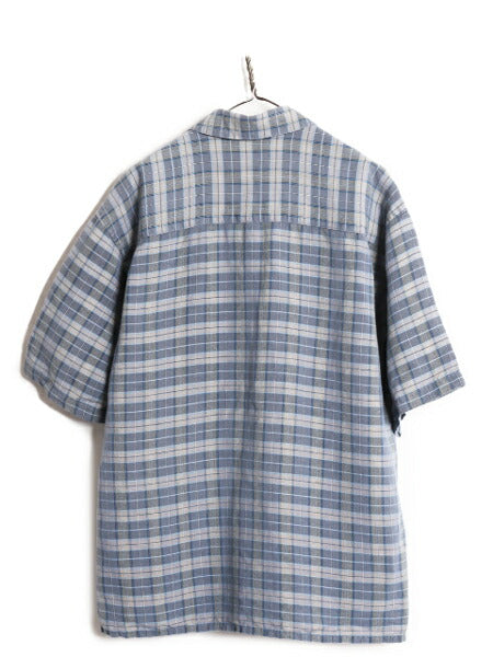 90s ゲス チェック ループ留め オープンカラー 半袖 シャツ メンズ XL 程/ オールド GUESS リネン 半袖シャツ 開襟 大きいサイズ ボックス
