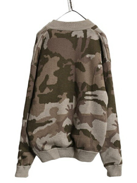 90s カベラス ヘンリーネック 迷彩 ウール ニット セーター メンズ XL 古着 オールド Cabelas アウトドア ライナー付き 大きいサイズ カモ