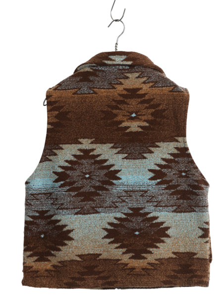 90s USA製 BLACK MOUNTAIN フルジップ フリース ベスト メンズ S / 古着 オールド ネイティブ 総柄 襟付き 重ね着 前開き アウトドア ジレ