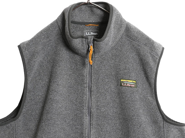 エルエルビーン フリース ベスト メンズ XL 古着 アウトドア 重ね着 前開き フルジップ ハイネック ワンポイント 大きいサイズ シンプル 灰