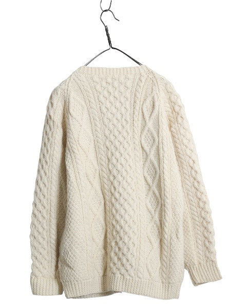 90s アイランド製 JOHN MOLLOY フィッシャーマン ウール ニット カーディガン レディース XL / オールド ハンドメイド ケーブル ナチュラル