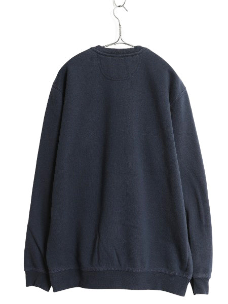 US企画 カーハート ワンポイント スウェット メンズ M 古着 ワーク 前V スエット トレーナー ミドルウェイト 裏起毛 無地 クルーネック 紺