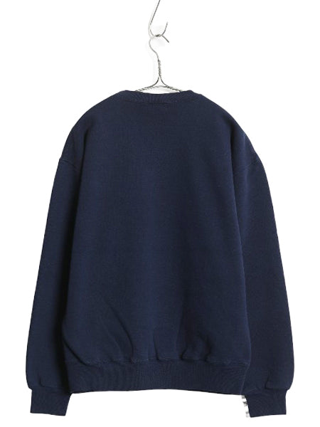 90s ラッセル ワンポイント ロゴ 刺繍 スウェット メンズ レディース L / オールド トレーナー 前V 裏起毛 クルーネック シンプル ネイビー