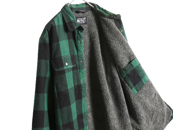 US企画 カーハート チェック 長袖 フランネル シャツ ジャケット メンズ L / 裏 ボア パイル フリース ライナー付き 長袖シャツ ネルシャツ