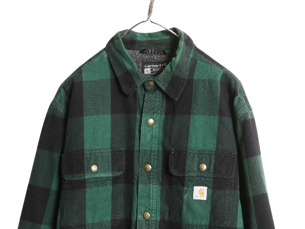 US企画 カーハート チェック 長袖 フランネル シャツ ジャケット メンズ L / 裏 ボア パイル フリース ライナー付き 長袖シャツ ネルシャツ