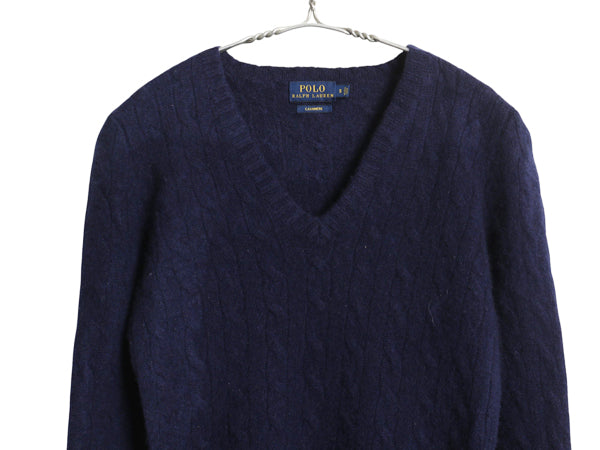 ポロ ラルフローレン Vネック ケーブル ニット セーター レディース S 古着 100% カシミヤ 長袖ニット きれいめ ポニー無し シンプル 無地