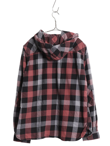 US企画 カーハート ブロック チェック フード付き 長袖 フランネル シャツ レディース M ワーク ネルシャツ ライトウェイト パーカー 廃盤