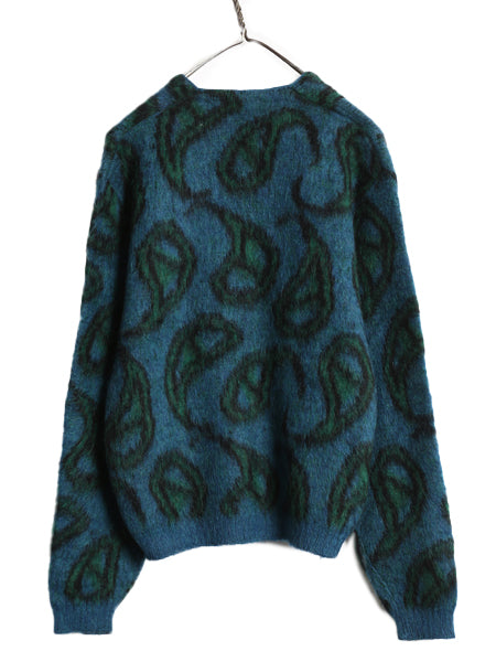60s 70s ★ ペイズリー 総柄 シャギー ニット セーターメンズ M / 古着 ヴィンテージ Vネック プルオーバー モヘア 毛足 毛長 マルチカラー