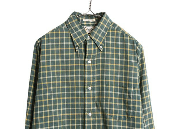 70s ★ チェック 3点留め ボタンダウン シャツ メンズ M / ヴィンテージ 6ボタン 長袖シャツ ポケット付き ノーアイロン スリム テーパード