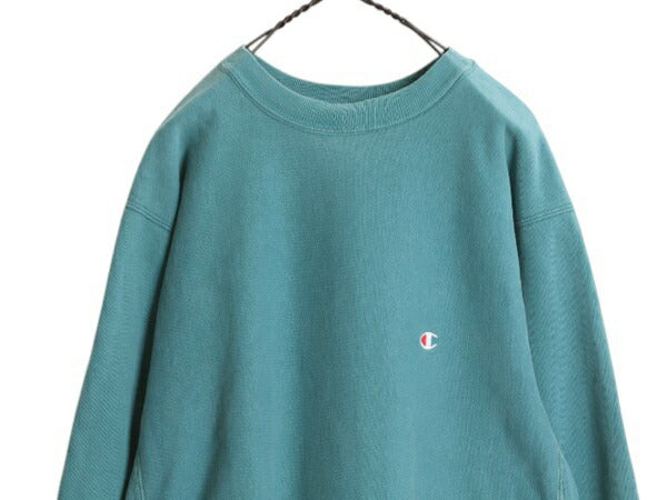 90s USA製 ★ チャンピオン リバースウィーブ スウェット メンズ XL 古着 オールド トレーナー 裏起毛 ワンポイント ヘビーウェイト 目付き