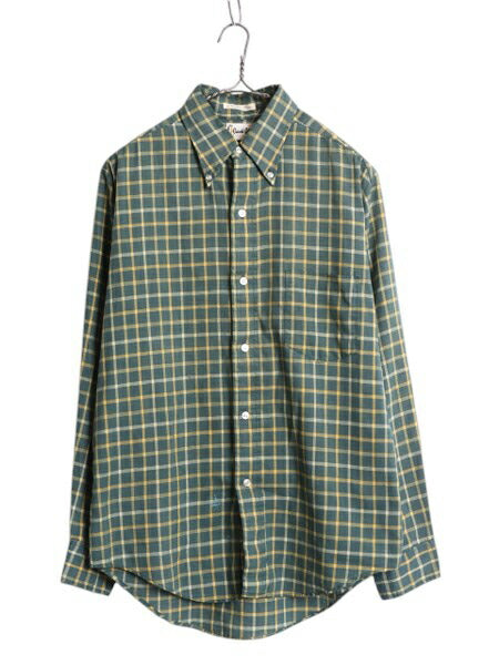 70s ★ チェック 3点留め ボタンダウン シャツ メンズ M / ヴィンテージ 6ボタン 長袖シャツ ポケット付き ノーアイロン スリム テーパード