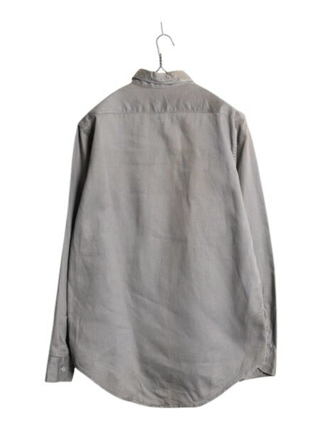 60s ★ 100% コットン 長袖 ワーク シャツ メンズ M 程/ 古着 ヴィンテージ ツイル ポケット付き ネコ目ボタン ヘビーウェイト 灰 無地