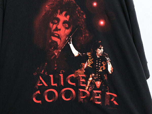 90s ★ アリスクーパー フォト プリント Tシャツ メンズ XL 古着 イラスト グラフィック バンド ロック モックネック シングルステッチ 黒