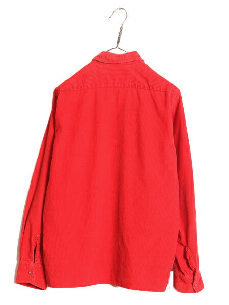 60s ★ ブルーミングデールズ ループ留め オープンカラー 長袖 コーデュロイ シャツ メンズ M 60年代 ヴィンテージ 開襟 ボックス 赤 無地