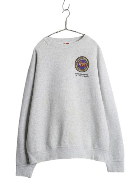 90s ★ FedEx アート イラスト プリント スウェット メンズ XL / 古着 オールド トレーナー 裏起毛 企業物 当時物 ロゴ ヘビーウェイト 灰