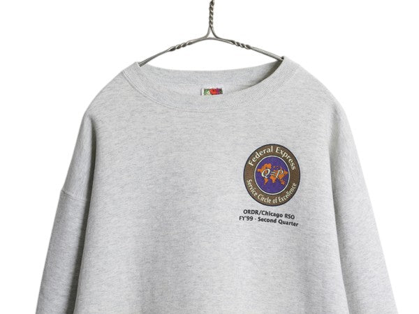 90s ★ FedEx アート イラスト プリント スウェット メンズ XL / 古着 オールド トレーナー 裏起毛 企業物 当時物 ロゴ ヘビーウェイト 灰