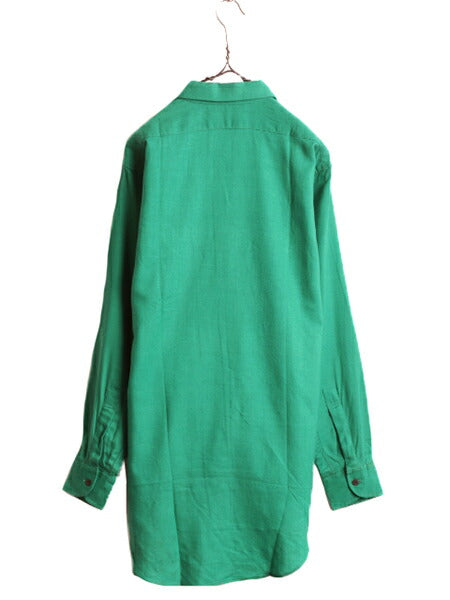 デッドストック 60s ★ 無地 ループ留め オープンカラー 長袖 ウール シャツ メンズ L 程/ 新品 60年代 ヴィンテージ 開襟 ポケット付き 緑