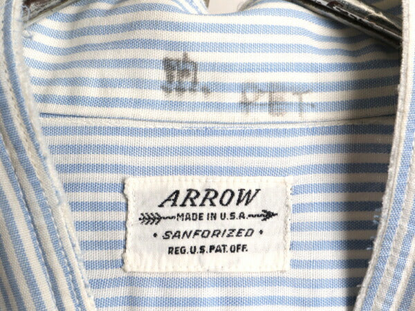 50s USA製 ★ ARROW マチ付き バンドカラー ストライプ コットン 長袖 シャツ ( 14 メンズ S 程) 50年代 ビンテージ ポケット付き 2トーン