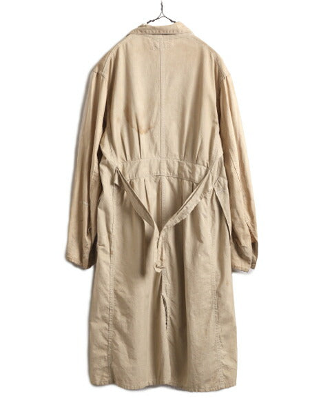 30s ★ リネン ショップ コート メンズ M / 古着 ヴィンテージ ワーク ダスター スプリング ロング ジャケット ポケット付き 無地 ベージュ