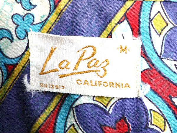 60s La Paz オリエンタル 総柄 コットン 半袖 アロハシャツ (M)