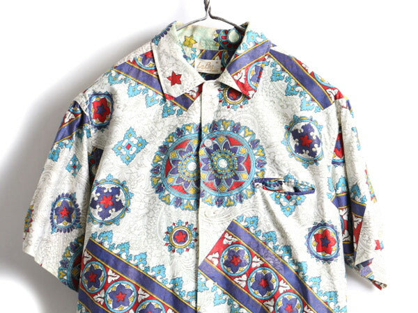 60s La Paz オリエンタル 総柄 コットン 半袖 アロハシャツ (M)