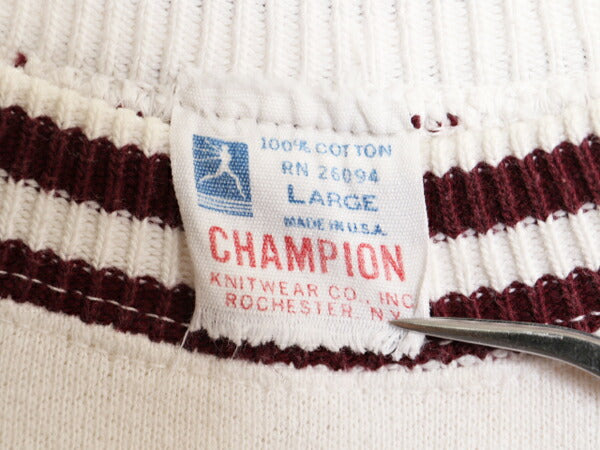 60s USA製 ★ チャンピオン 3段 フロッキー プリント 半袖 スウェット メンズ L / 60年代 ランタグ Champion ヴィンテージ リブライン 白