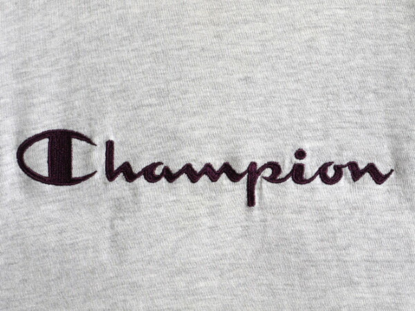 90s Champion チャンピオン 100% コットン 二重リブ ビッグ ロゴ 刺繍 半袖 Tシャツ (L)