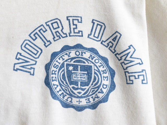 70's Champion Blue Bar Tag Marble Ringer College Print T-Shirt (M)