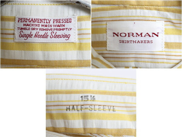 デッドストック 70s USA製 ★ NORMAN ストライプ 半袖 シャツ メンズ M / 新品 70年代 ヴィンテージ ポケット付き 半袖シャツ マルチカラー