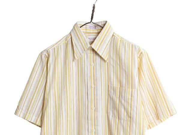 デッドストック 70s USA製 ★ NORMAN ストライプ 半袖 シャツ メンズ M / 新品 70年代 ヴィンテージ ポケット付き 半袖シャツ マルチカラー