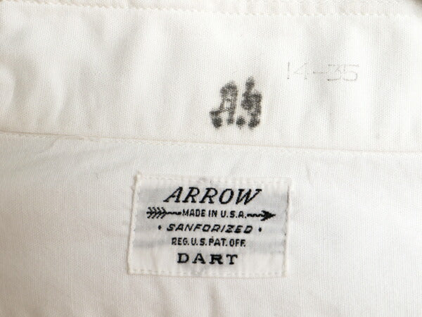 50s USA製 ★ ARROW マチ付き 長袖 シャツ メンズ S 程/ 50年代 ヴィンテージ アロー 無地 100% コットン ポケット付き 長袖シャツ Yシャツ