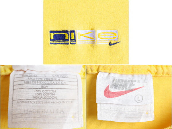 90's USA製 NIKE ナイキ ワンポイント スウッシュ ロゴ 刺繍 半袖 Tシャツ (L)
