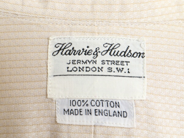 70s イギリス製 ★ Harvie & Hudson 織り柄 長袖 シャツ メンズ L / 70年代 ヴィンテージ ポケット付き 100% コットン ワンポイント 英国製