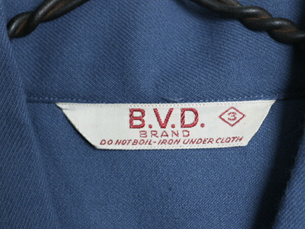 デッドストック 40s ★ BVD レーヨン 長袖 シャツ メンズ L 程 新品 40年代 USA製 ヴィンテージ ボックス フラップポケット ブルー 無地 青