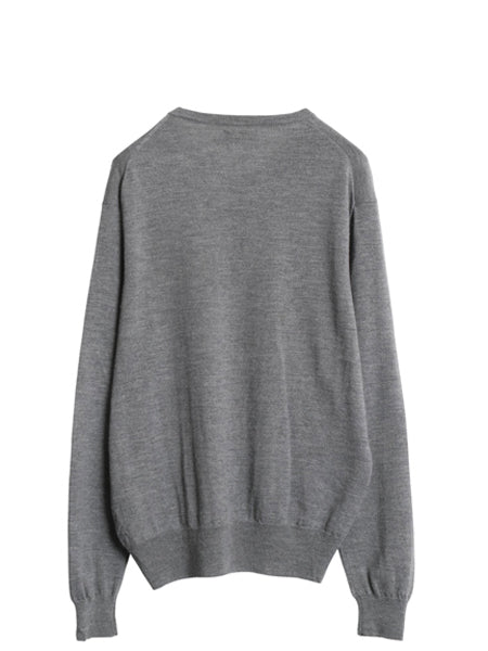 ポロ ラルフローレン ニット セーター メンズ M 古着 メリノ ウール ハイゲージ ワンポイント クルーネック シンプル きれいめ グレー 薄手