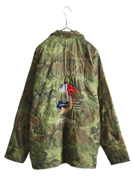 60s ★ ベトナム キルティング スーベニア ジャケット メンズ XL / 60年代 ベトジャン カモ 中綿 ナイロン プルオーバー ハーフジップ 刺繍