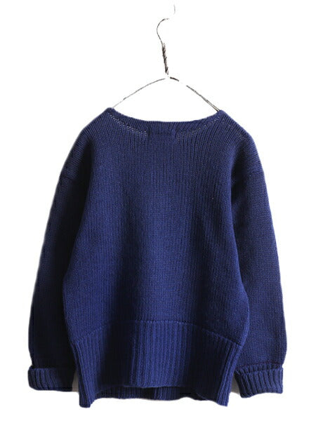 40s 50s ★ ボートネック ウール ニット セーター メンズ S / 40年代 50年代 ヴィンテージ レタード アワード スポーツ 無地 ローゲージ 青