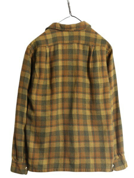 60s USA製 ★ ペンドルトン チェック オープンカラー ウール シャツ メンズ M / 古着 ヴィンテージ ループ留め 開襟 ボックス マルチカラー