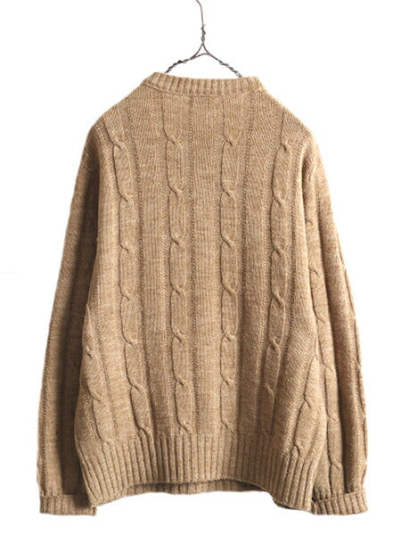 60s★ ケーブル ウール ニット セーター メンズ L / 古着 60年代 ヴィンテージ ニットセーター ケーブルニット 長袖ニット 無地 ベージュ