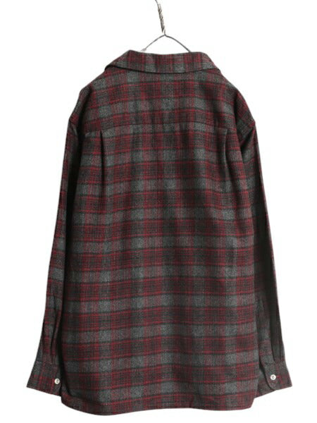 60s 70s ★ ARLINGTON チェック オープンカラー シャツ メンズ L / 古着 ヴィンテージ 長袖シャツ ループ留め 開襟 ボックス ポケット付き