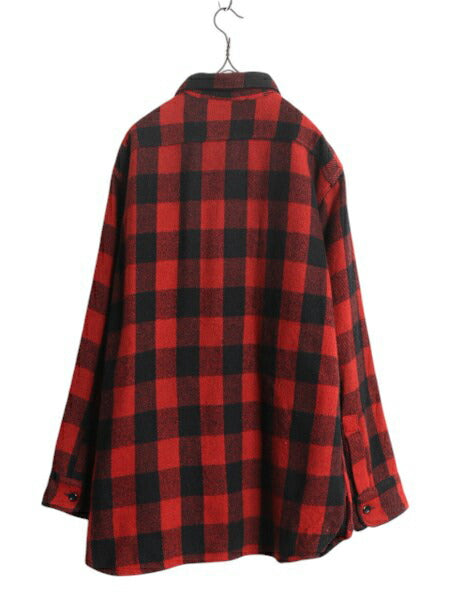 50s ★ ピルグリム マチ付き ブロック チェック ウール シャツ メンズ XL 程/ ヴィンテージ シアーズ CPO ジャケット ヘビーウェイト 赤 黒