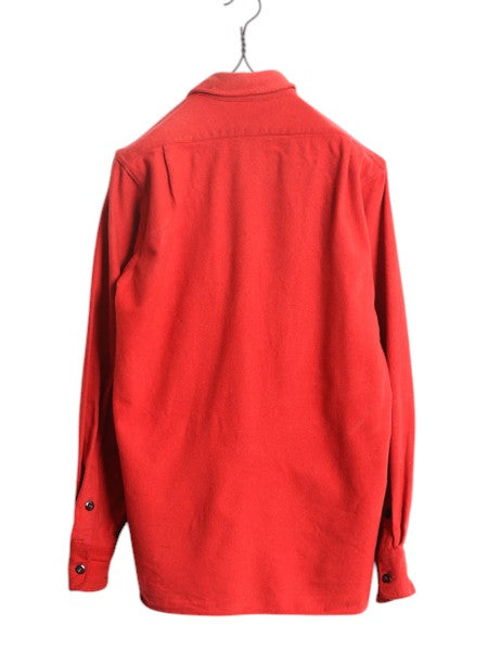 40s USA製 ★ hessler ウール フランネル シャツ メンズ S / 古着 ヴィンテージ 長袖シャツ ネルシャツ ポケット付き 胸ポケット 無地 赤