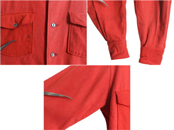 40s USA製 ★ hessler ウール フランネル シャツ メンズ S / 古着 ヴィンテージ 長袖シャツ ネルシャツ ポケット付き 胸ポケット 無地 赤