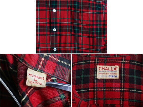 60's CHALLA by CISCO ラムウール コットン タータン チェック 長袖 シャツ (L)