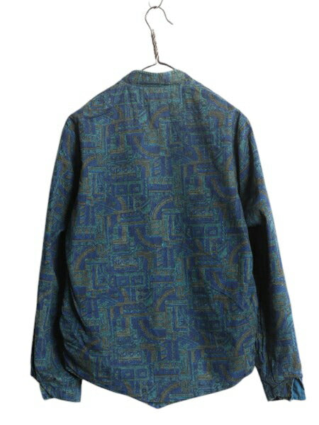 60s 70s USA製 ★ リバーシブル コットン プルオーバー ジャケット メンズ M 程 古着 ヴィンテージ ハーフジップ スタンドカラー 無地 総柄