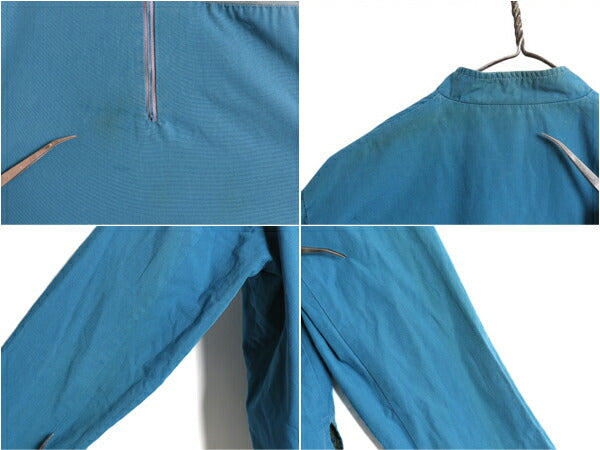 60s 70s USA製 ★ リバーシブル コットン プルオーバー ジャケット メンズ M 程 古着 ヴィンテージ ハーフジップ スタンドカラー 無地 総柄