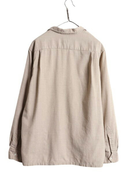 60s ★ CISCO オープンカラー 長袖 シャツ メンズ L ヴィンテージ コットン ウール ループ留め 開襟 ボックス ポケット付き 無地 ベージュ