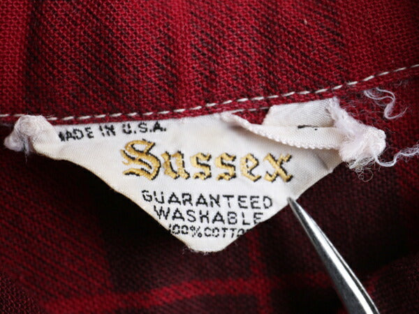 60's USA製 Snssex チェック柄 コットン ボックス 長袖 シャツ (M 程)